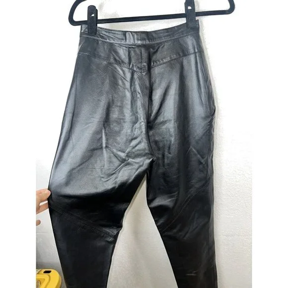 Vintage Ruth Wagner Leather Pants Straight Leg Tapered New Wave Retro Size 6 1C - Picture 7 of 12